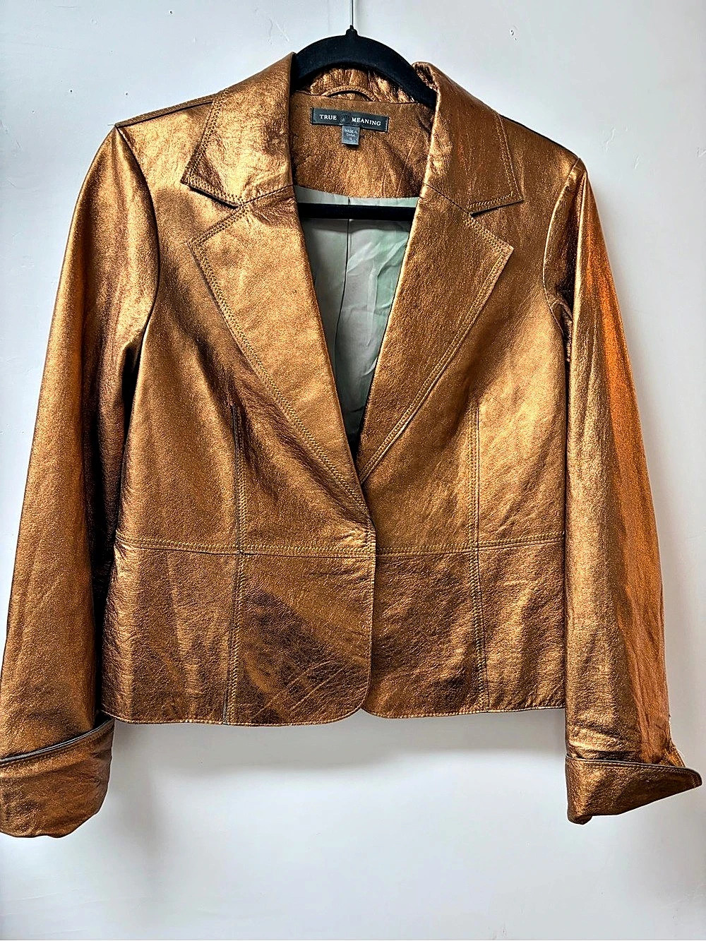 Y2K True Meaning Metallic Leather-Style Blazer in Brown Sz 10
